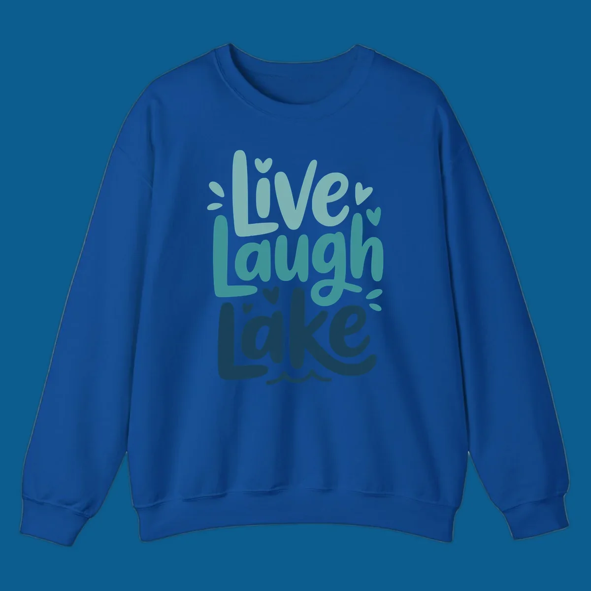 Live Laugh Lake typography design with teal and blue colors.