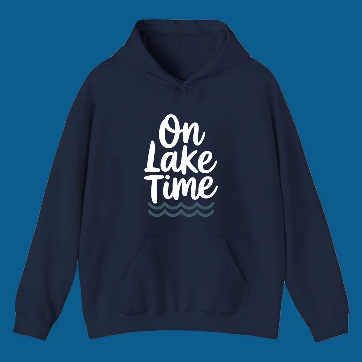 On lake time text with wavy lines, lake life graphic