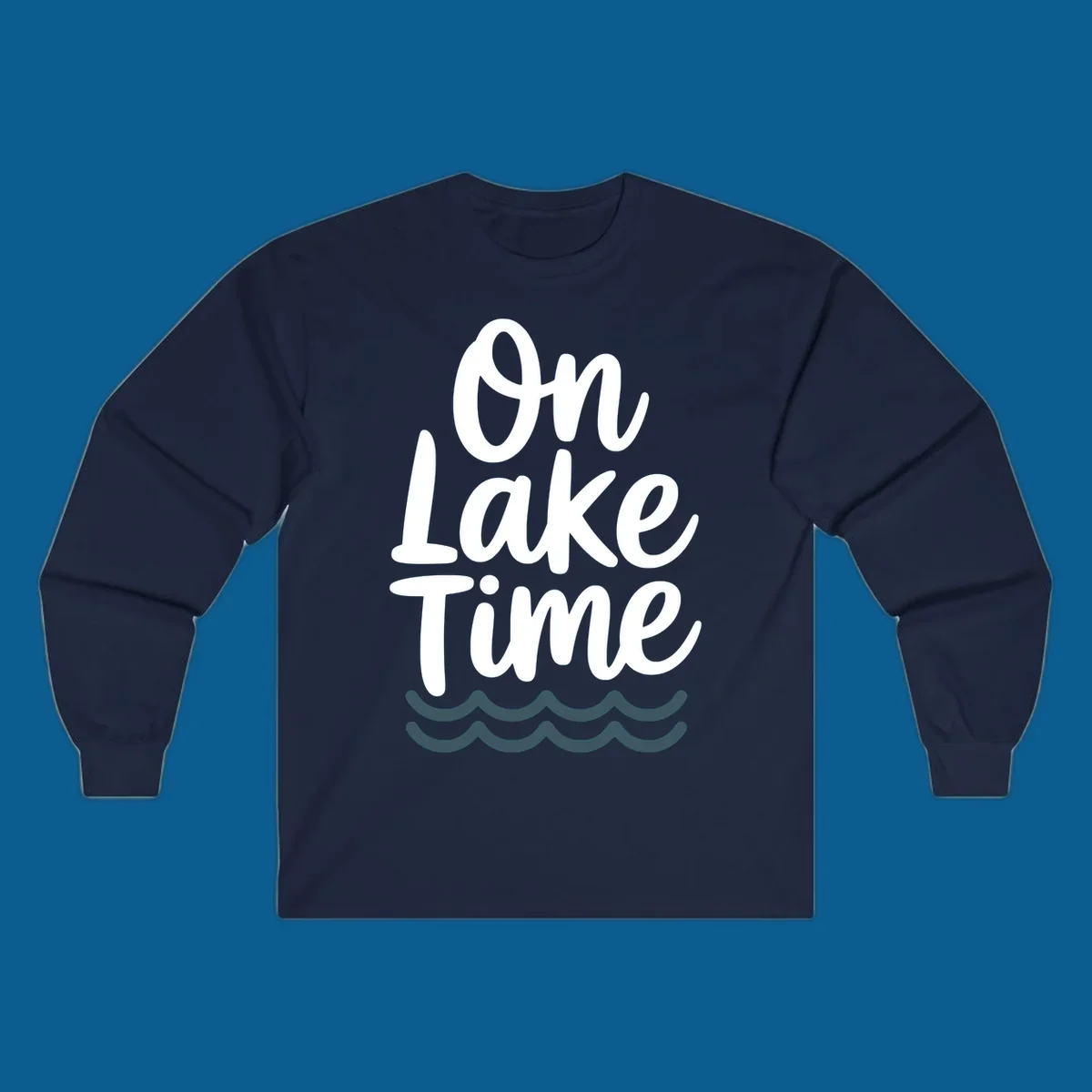 On lake time text with wavy lines, lake life graphic