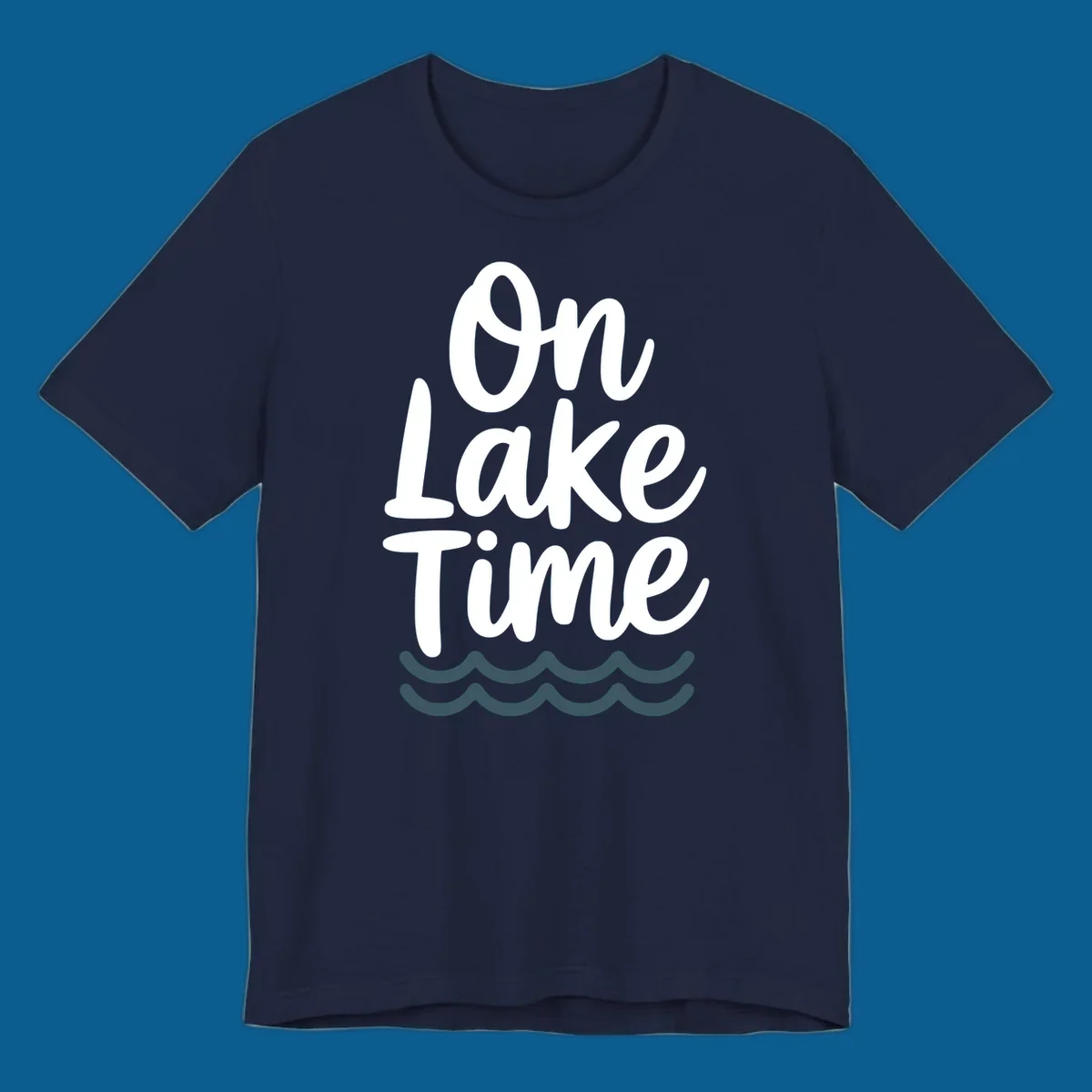 On lake time text with wavy lines, lake life graphic