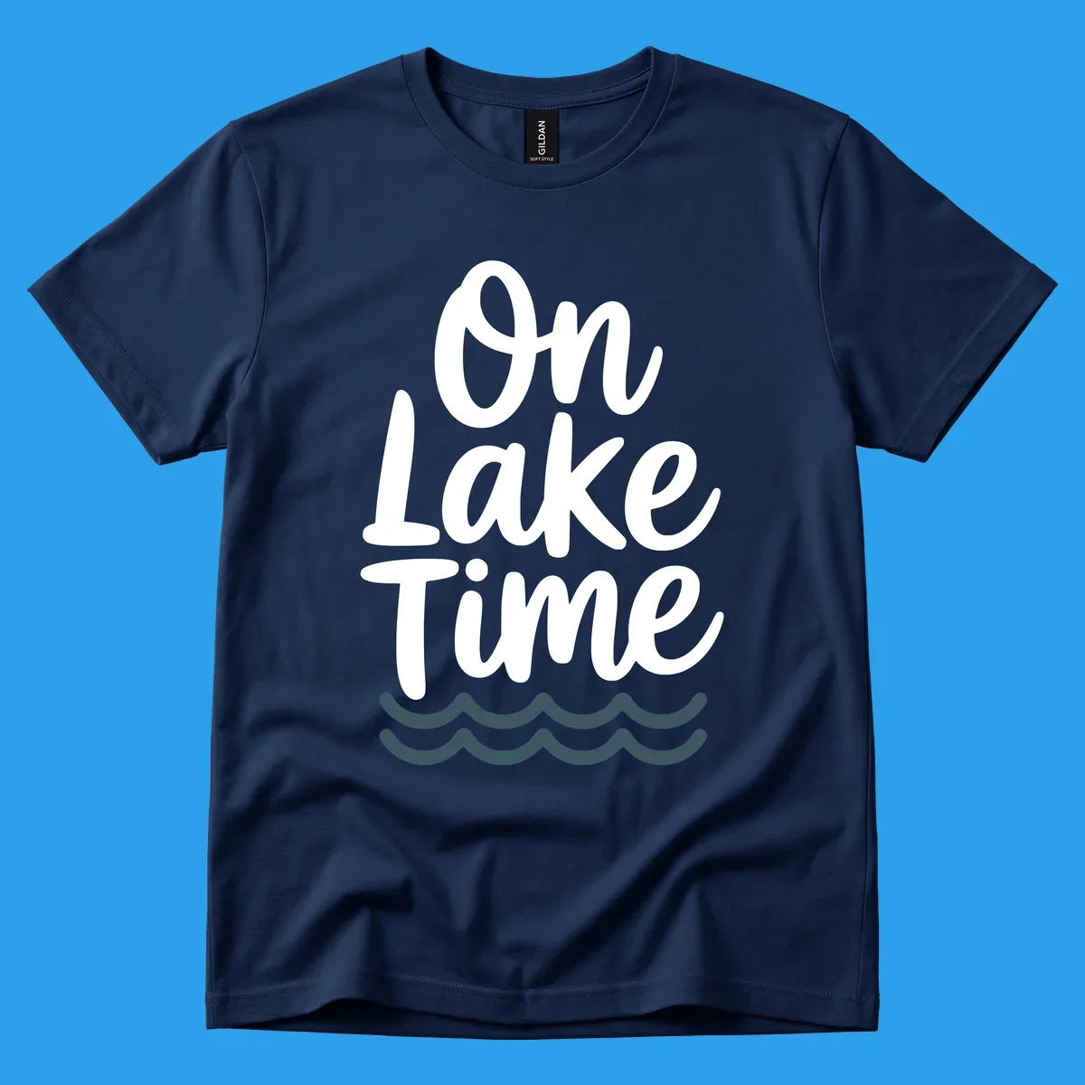 On lake time text with wavy lines, lake life graphic
