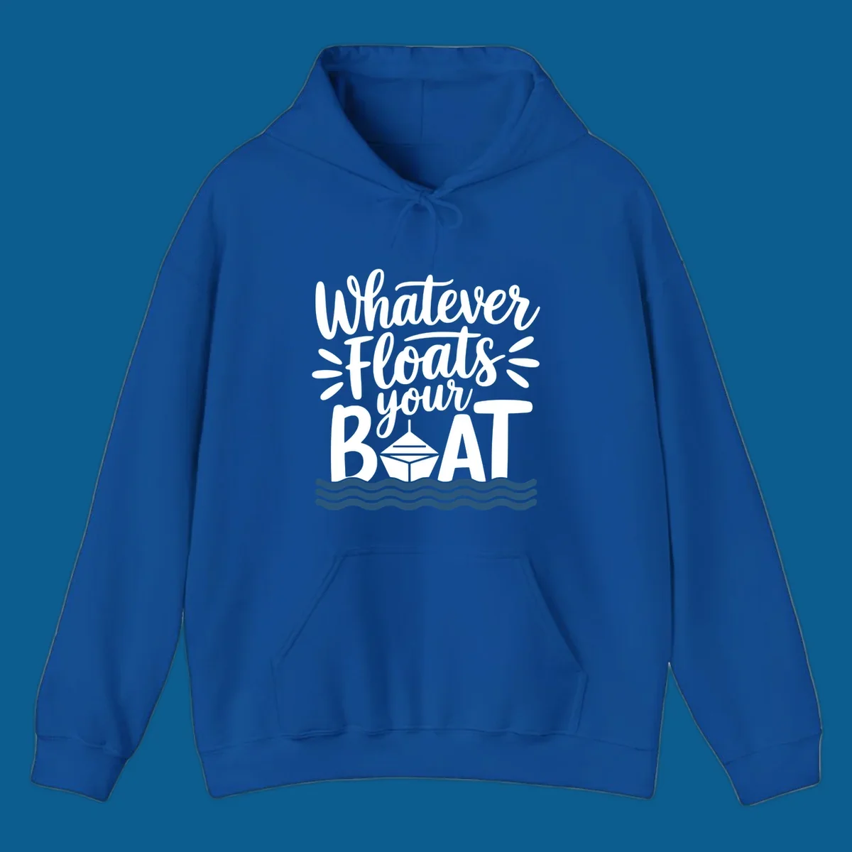 Text design that reads 'Whatever Floats Your Boat' with a graphic of a boat and waves.