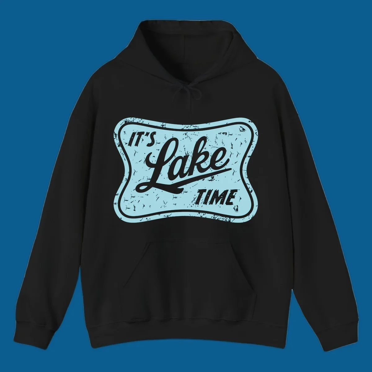 Vintage distressed sign with text 'IT'S LAKE TIME', perfect for lake life enthusiasts.