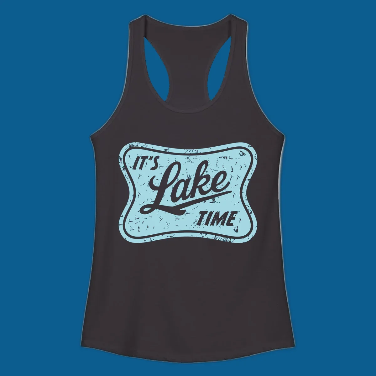 Vintage distressed sign with text 'IT'S LAKE TIME', perfect for lake life enthusiasts.