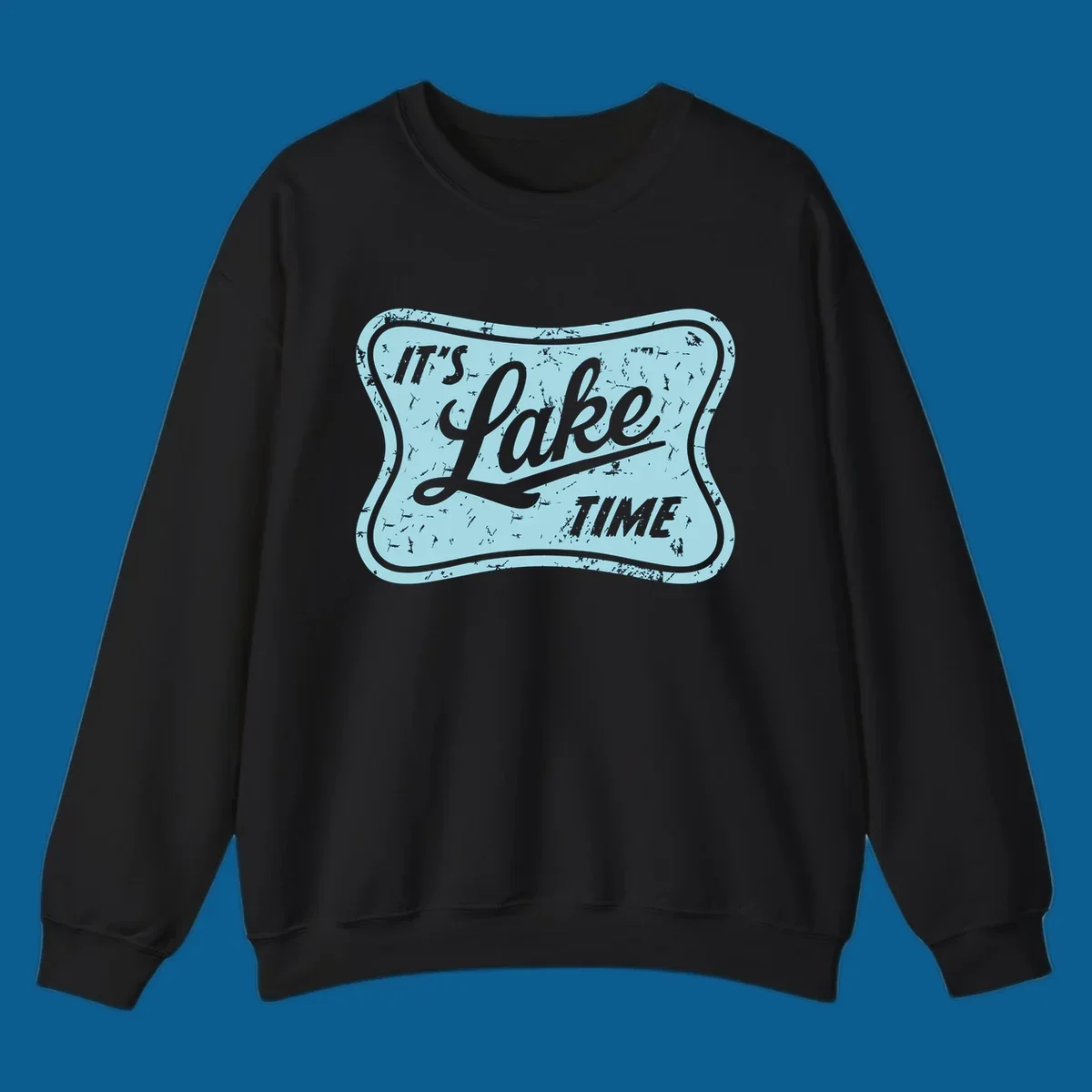 Vintage distressed sign with text 'IT'S LAKE TIME', perfect for lake life enthusiasts.