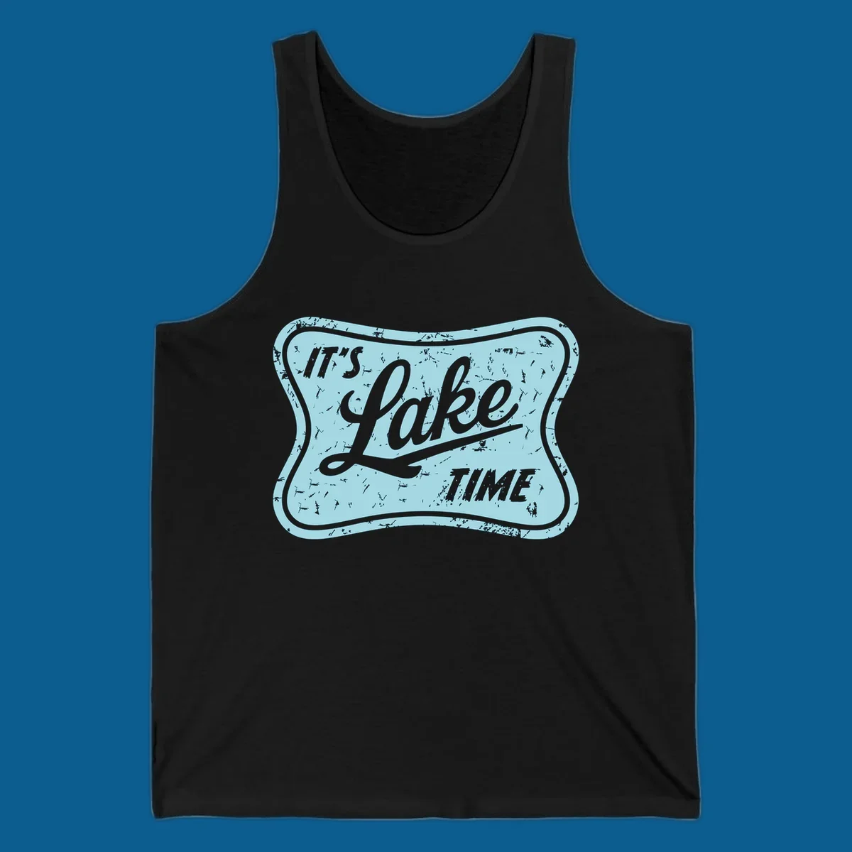 Vintage distressed sign with text 'IT'S LAKE TIME', perfect for lake life enthusiasts.