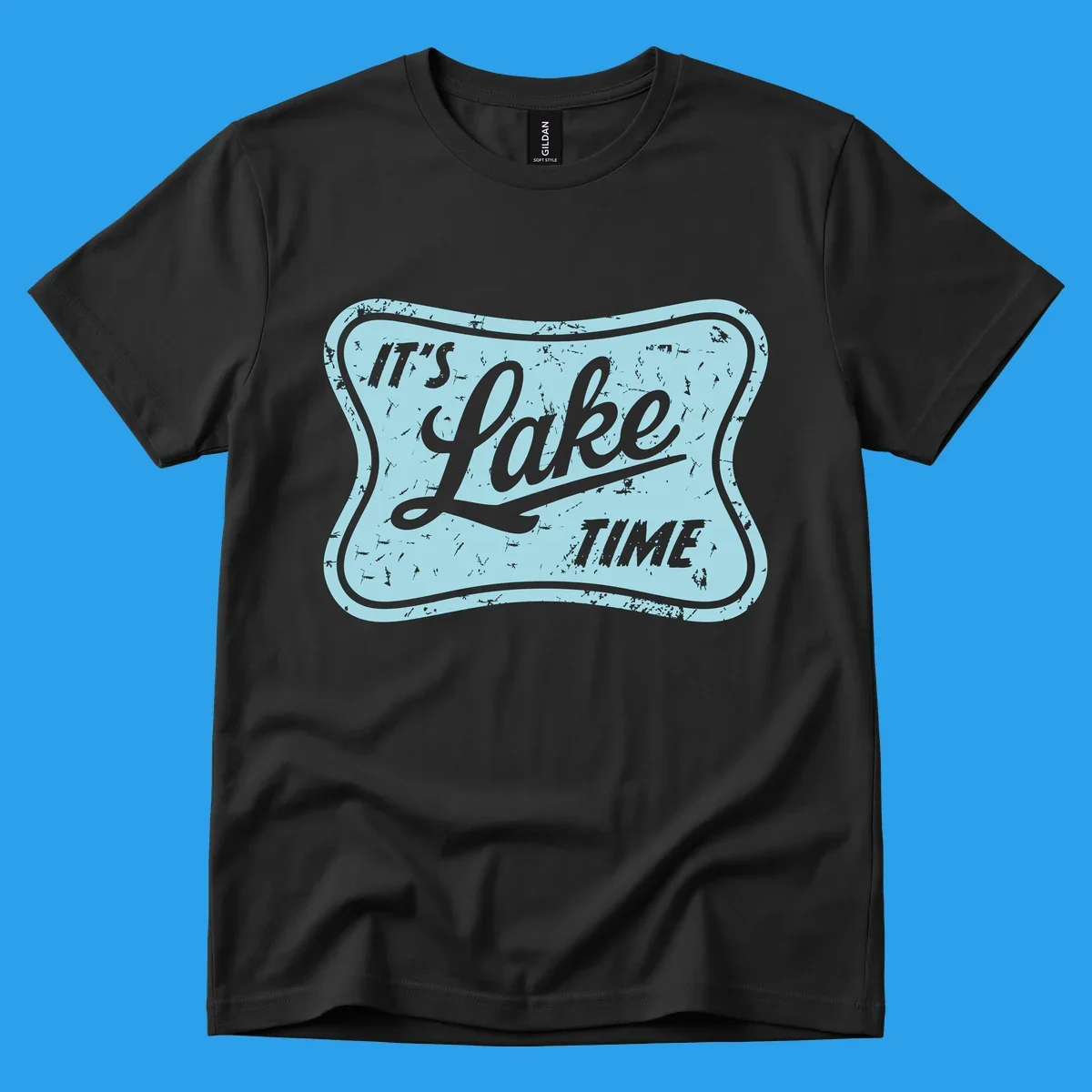 Vintage distressed sign with text 'IT'S LAKE TIME', perfect for lake life enthusiasts.