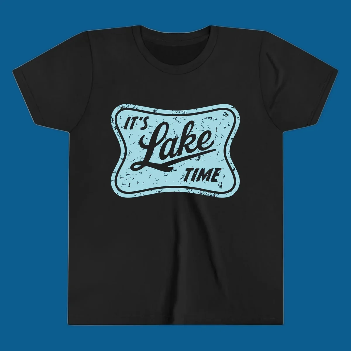 Vintage distressed sign with text 'IT'S LAKE TIME', perfect for lake life enthusiasts.