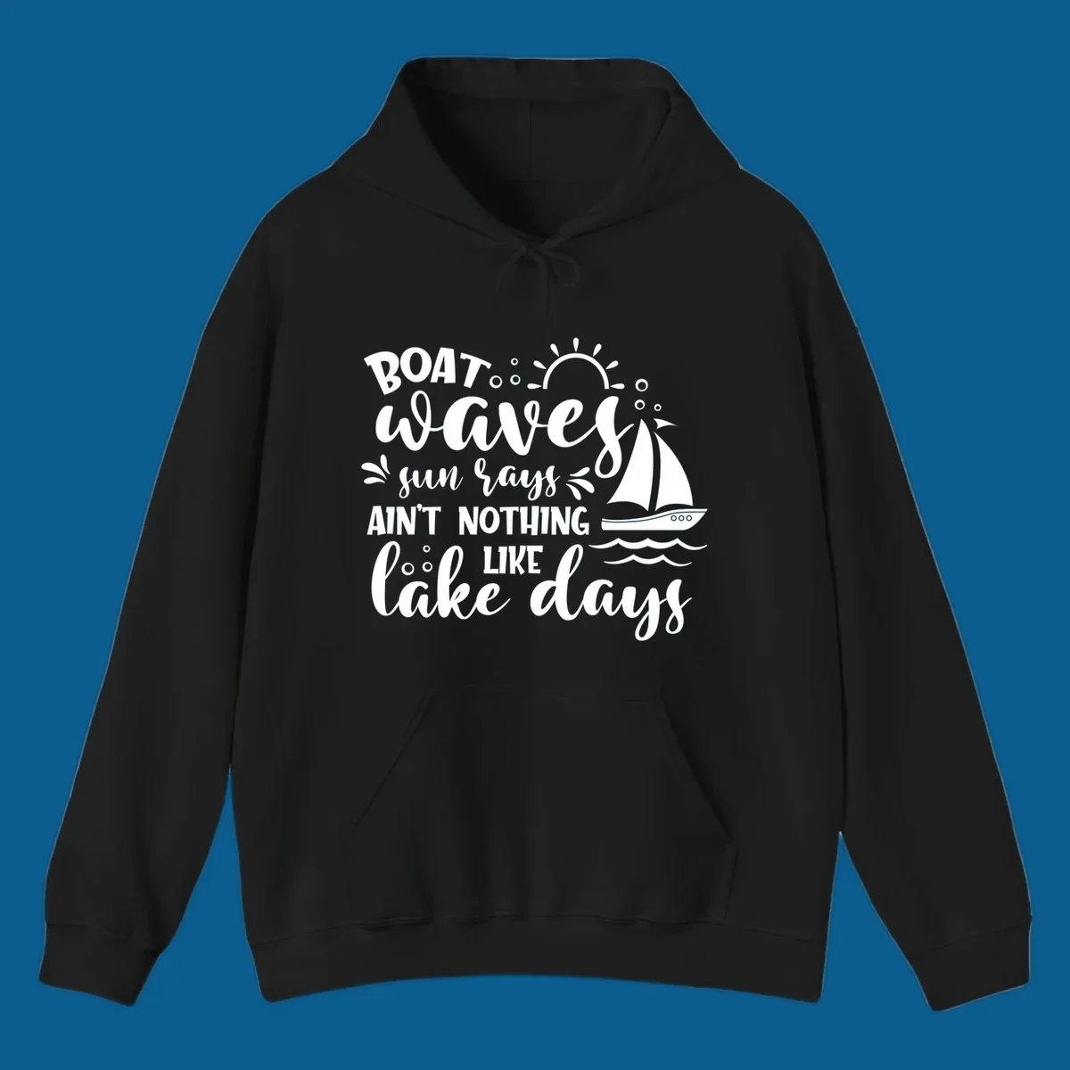 Boat waves sun rays lake days design with sailboat and sun