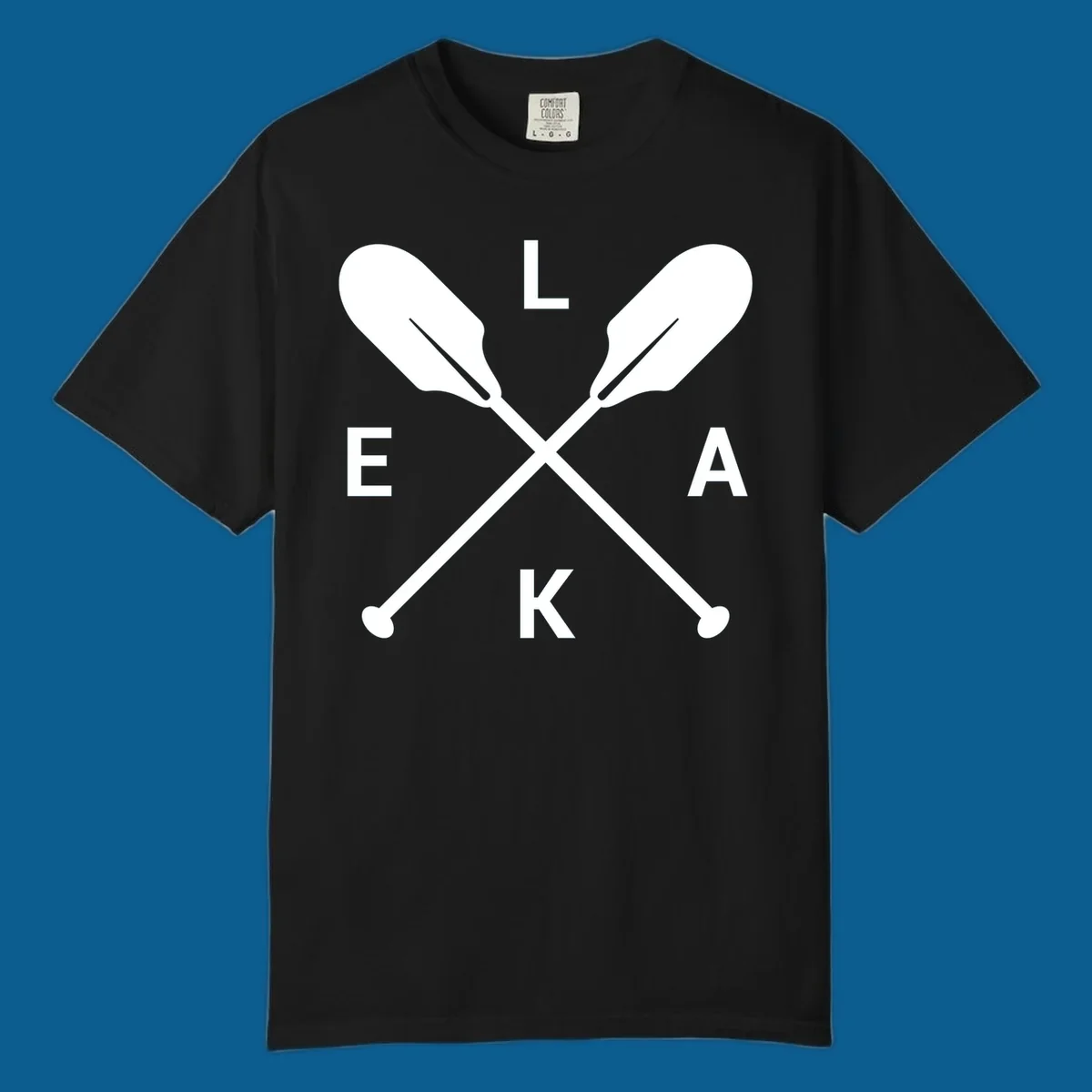 Lake life emblem with crossed oars and letters L E K A.