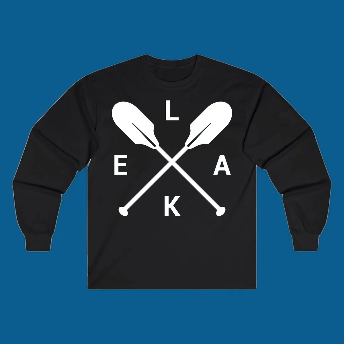Lake life emblem with crossed oars and letters L E K A.