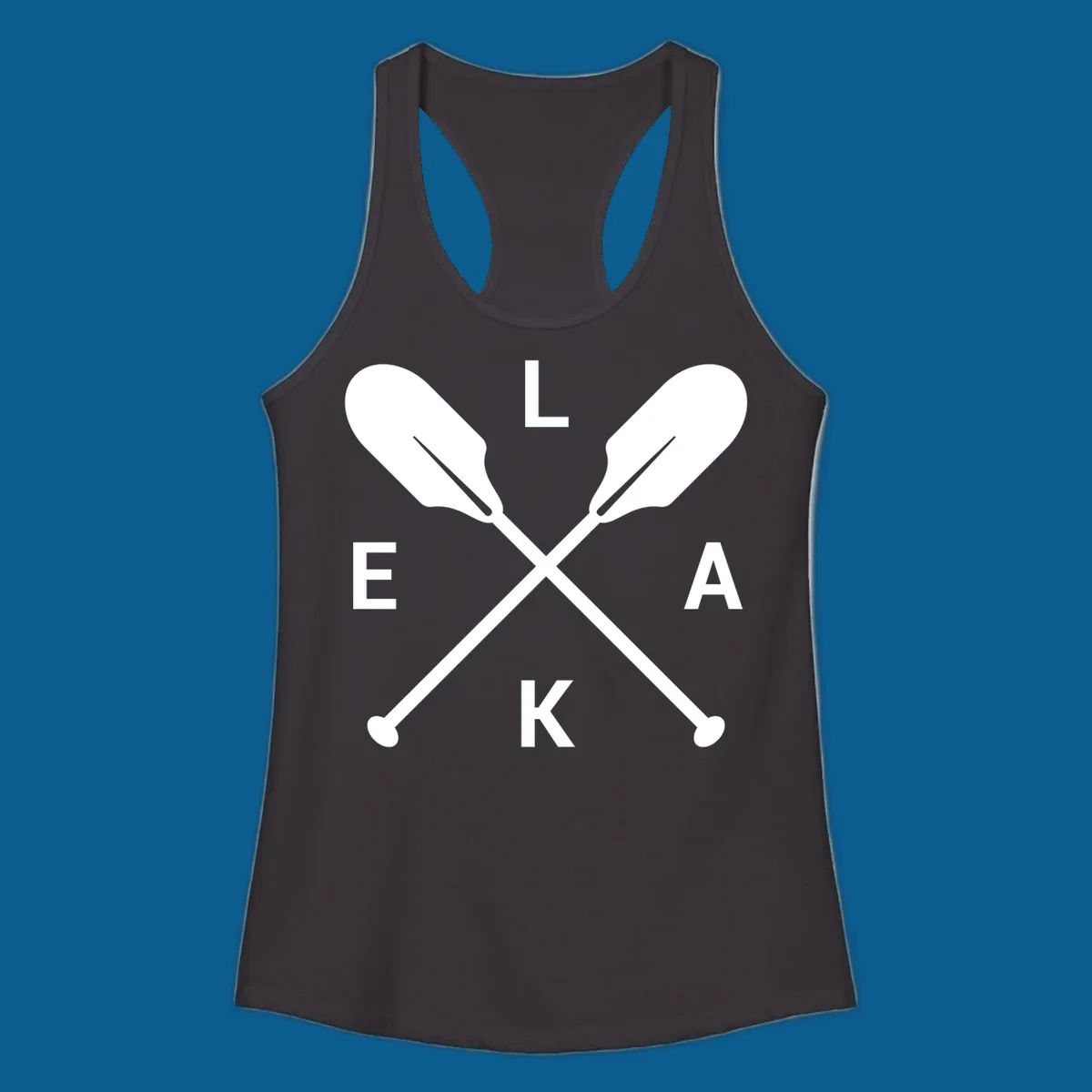 Lake life emblem with crossed oars and letters L E K A.