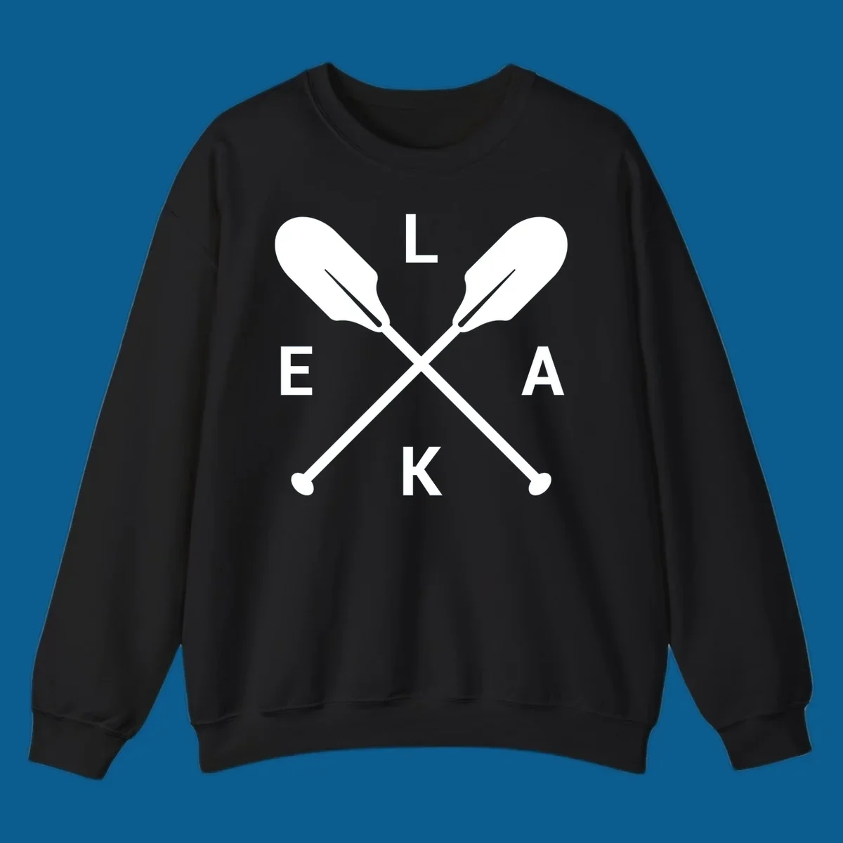 Lake life emblem with crossed oars and letters L E K A.