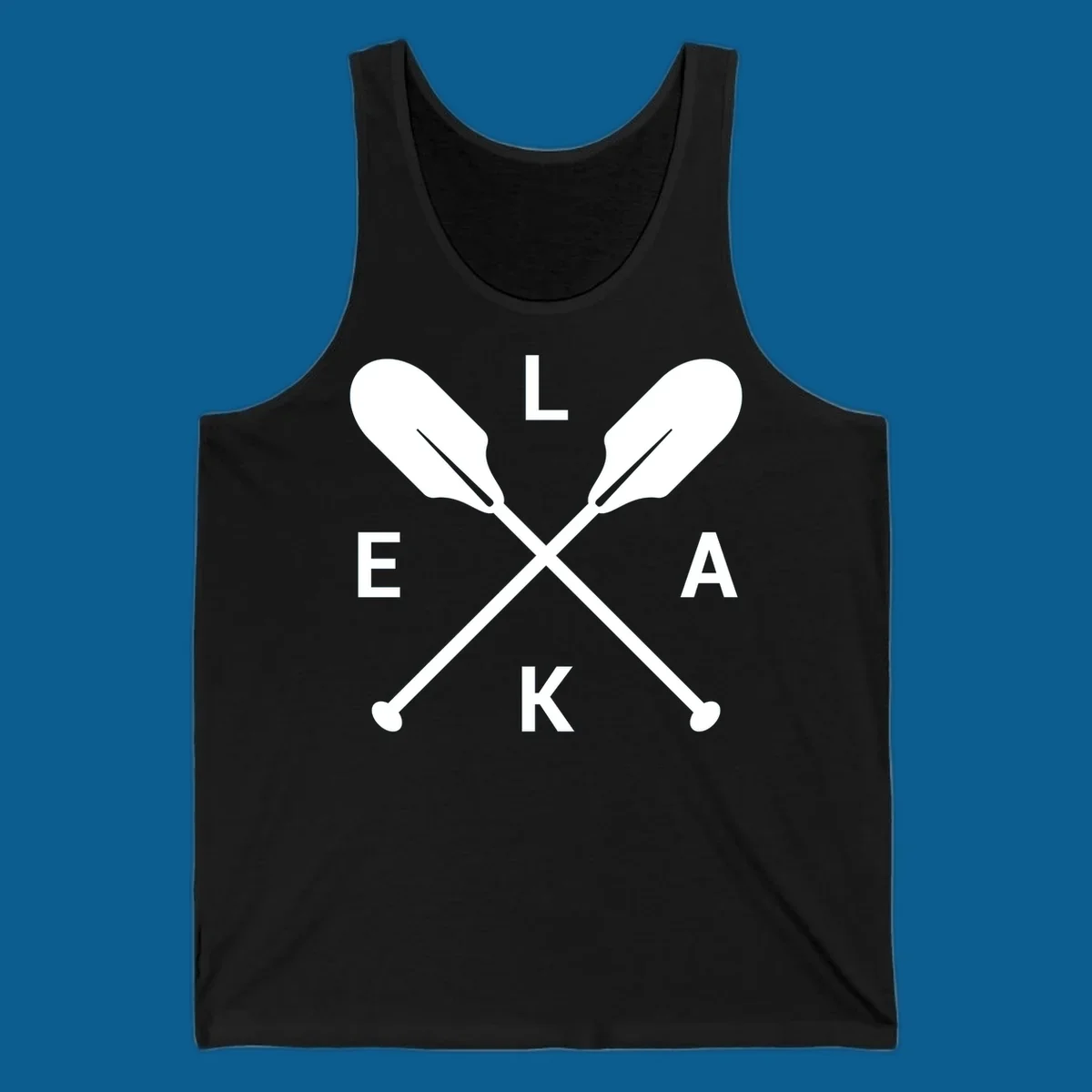 Lake life emblem with crossed oars and letters L E K A.