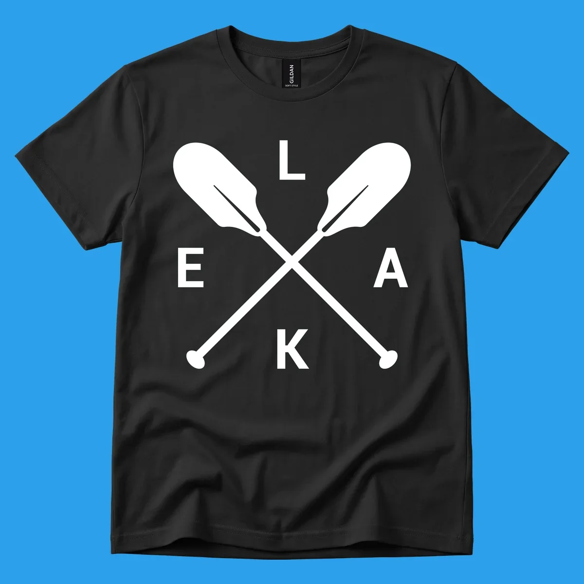 Lake life emblem with crossed oars and letters L E K A.
