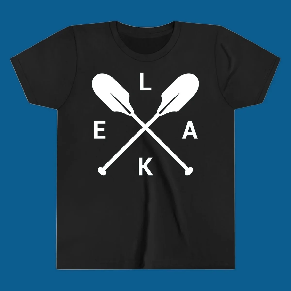 Lake life emblem with crossed oars and letters L E K A.