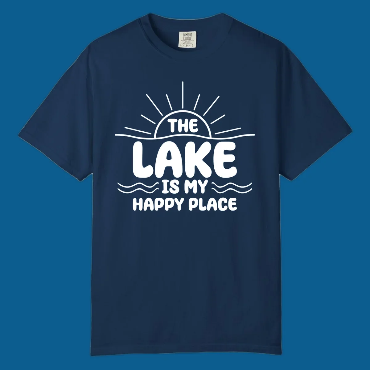 Text art for lake happy place with sun and waves.