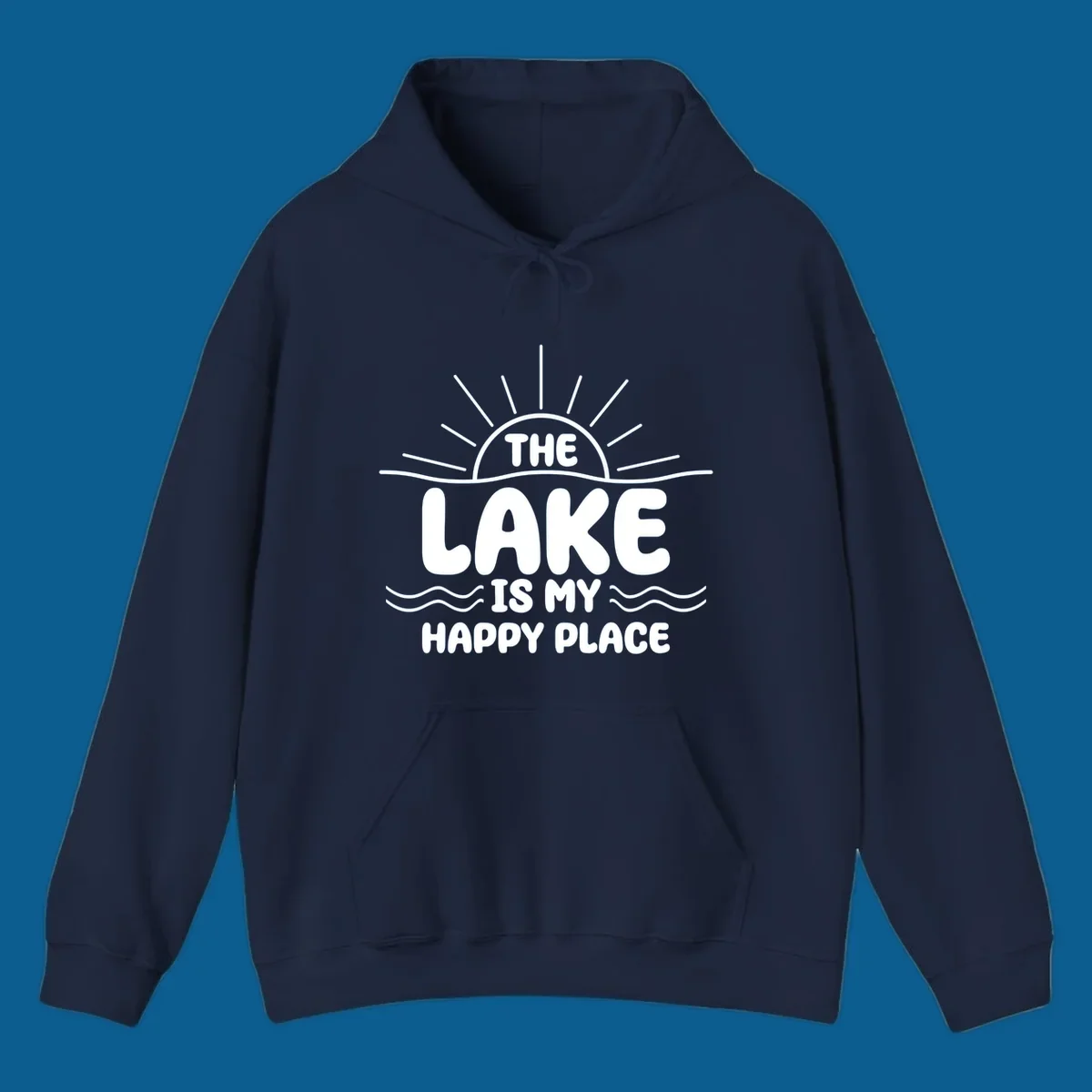 Text art for lake happy place with sun and waves.