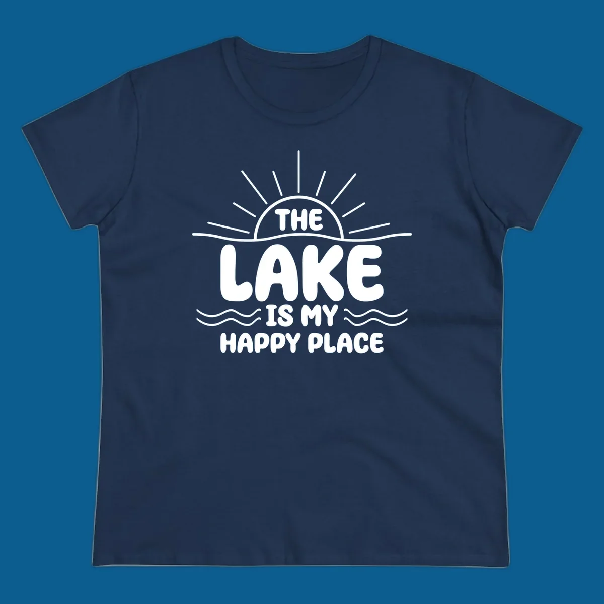 Text art for lake happy place with sun and waves.