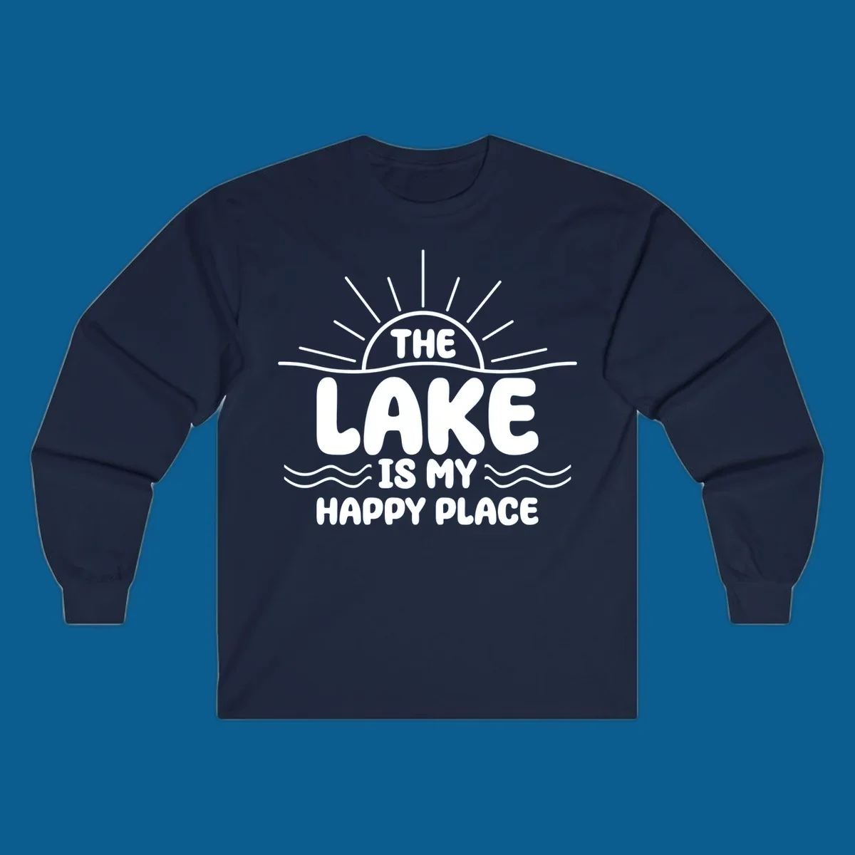 Text art for lake happy place with sun and waves.