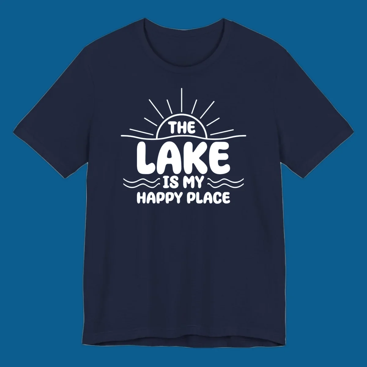 Text art for lake happy place with sun and waves.