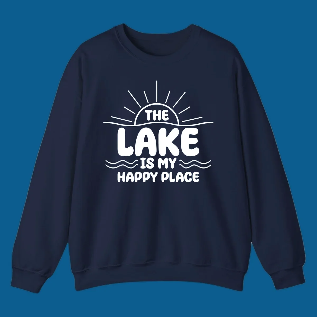 Text art for lake happy place with sun and waves.