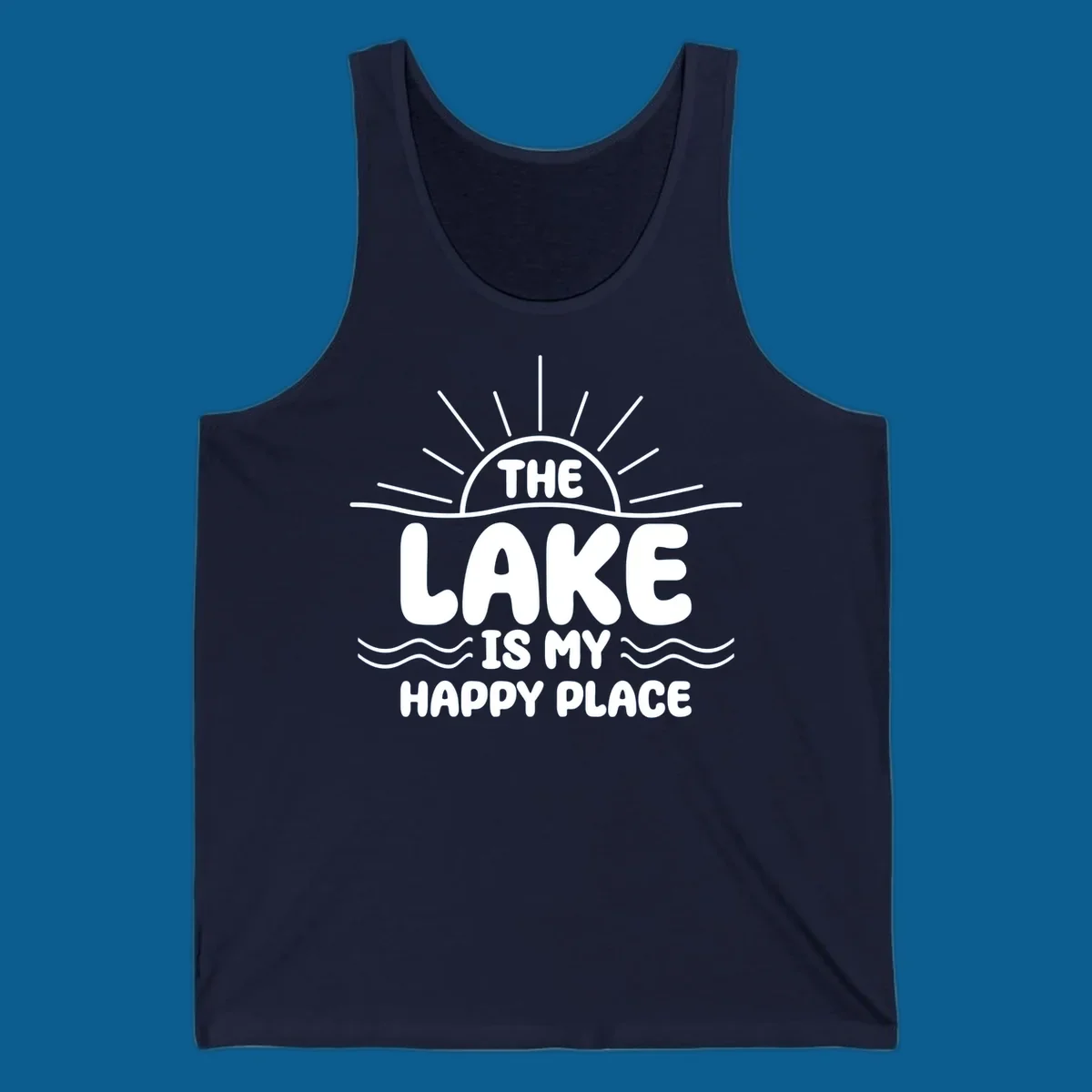 Text art for lake happy place with sun and waves.