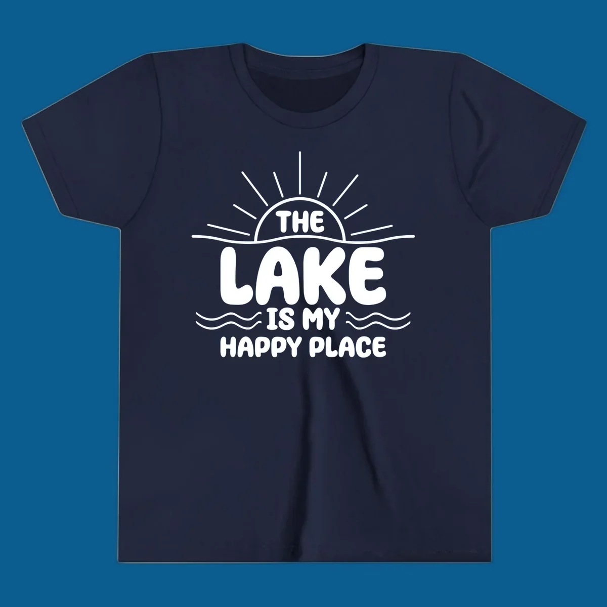 Text art for lake happy place with sun and waves.