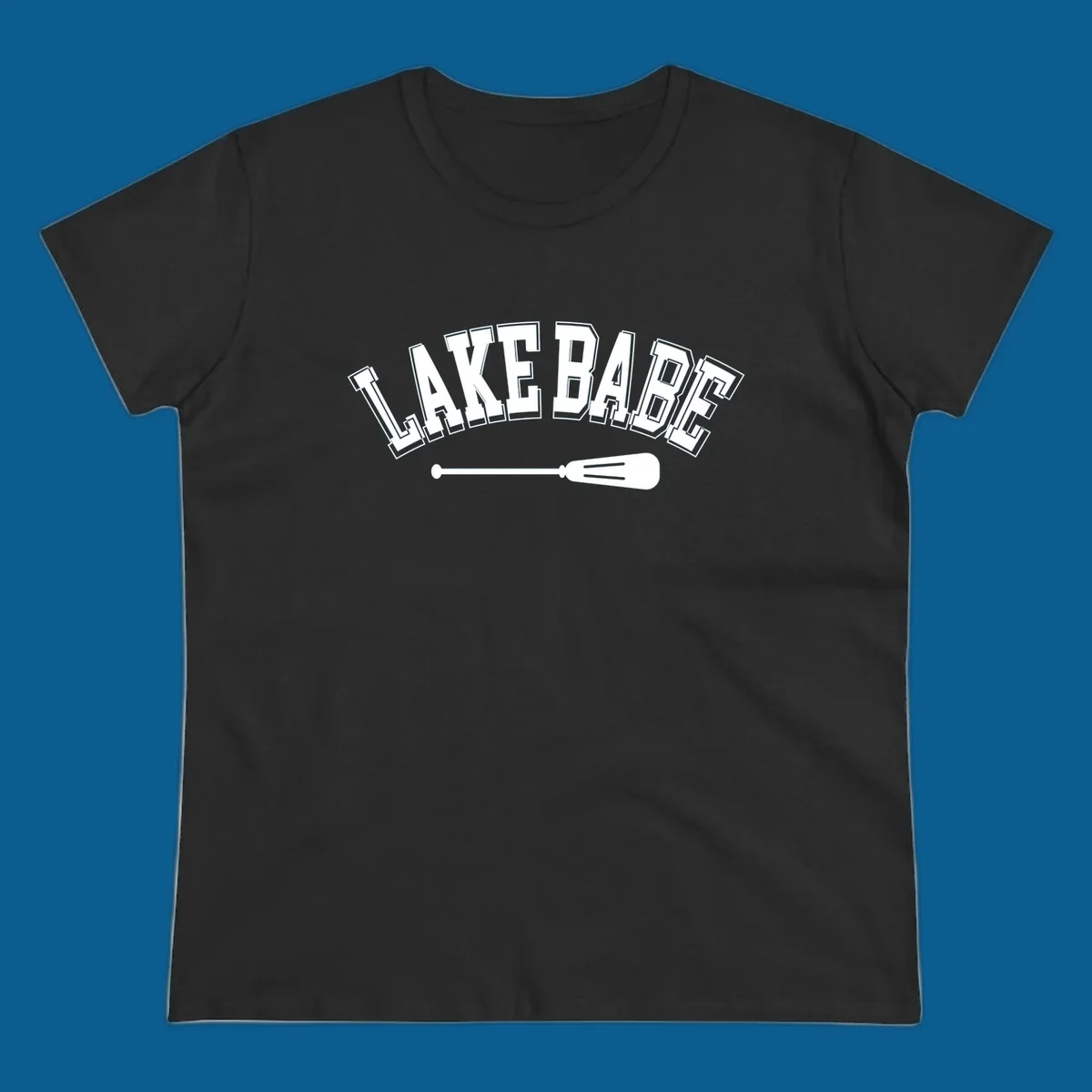 Arched text 'LAKE BABE' with an oar illustration below, representing lake-babe-style.