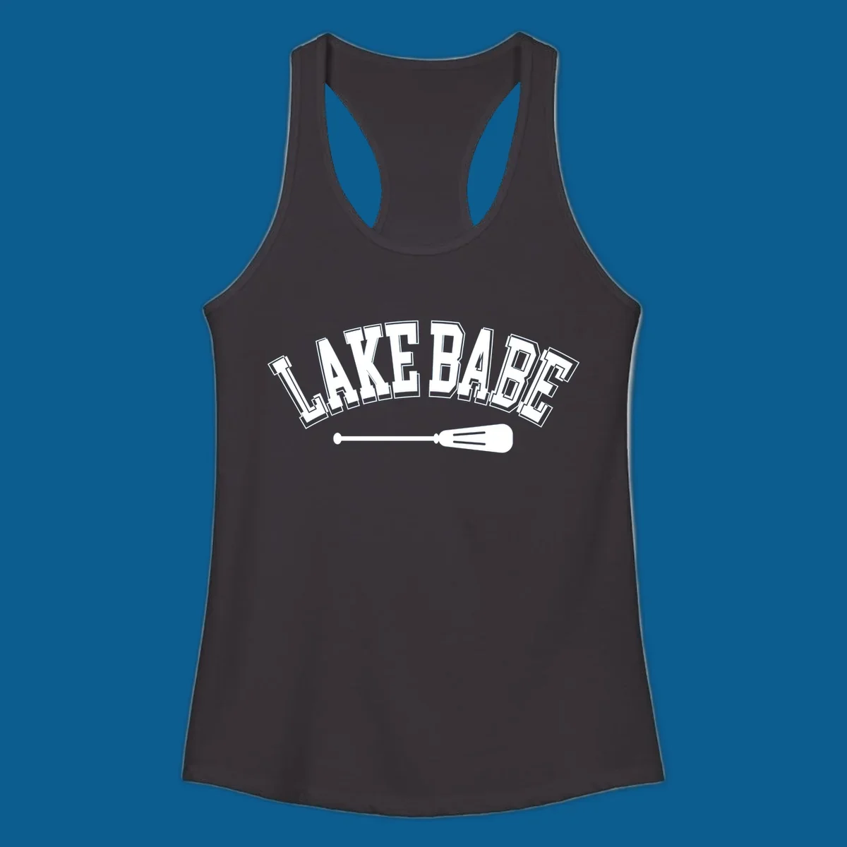 Arched text 'LAKE BABE' with an oar illustration below, representing lake-babe-style.