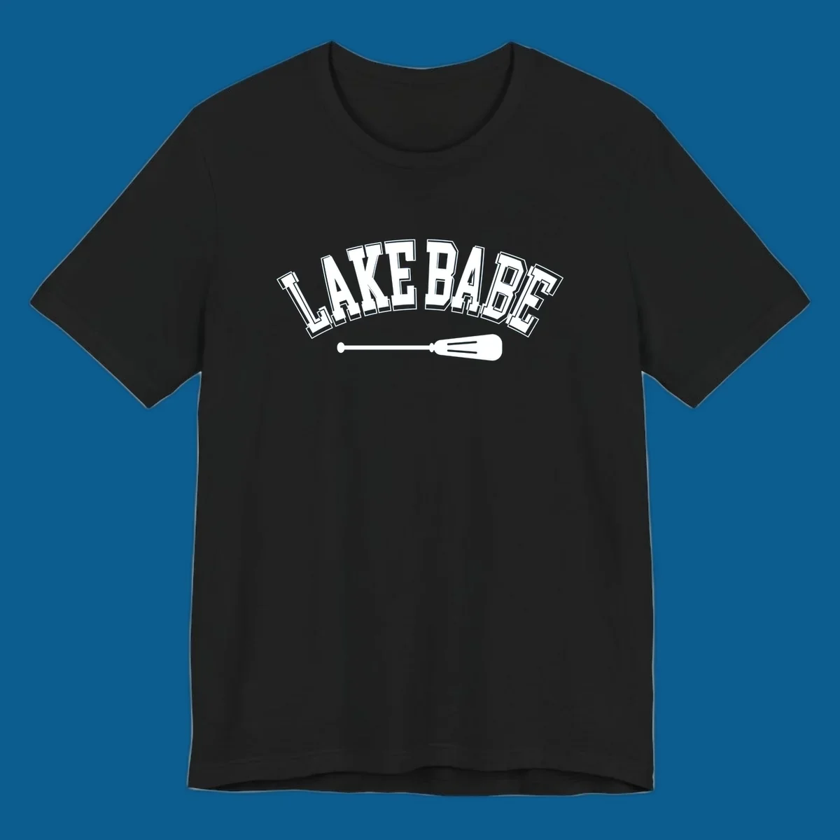 Arched text 'LAKE BABE' with an oar illustration below, representing lake-babe-style.