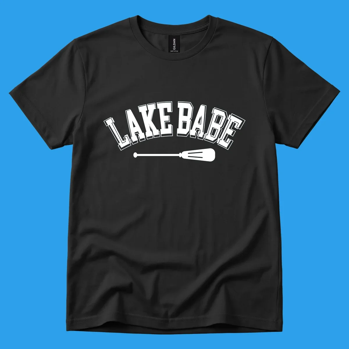 Arched text 'LAKE BABE' with an oar illustration below, representing lake-babe-style.