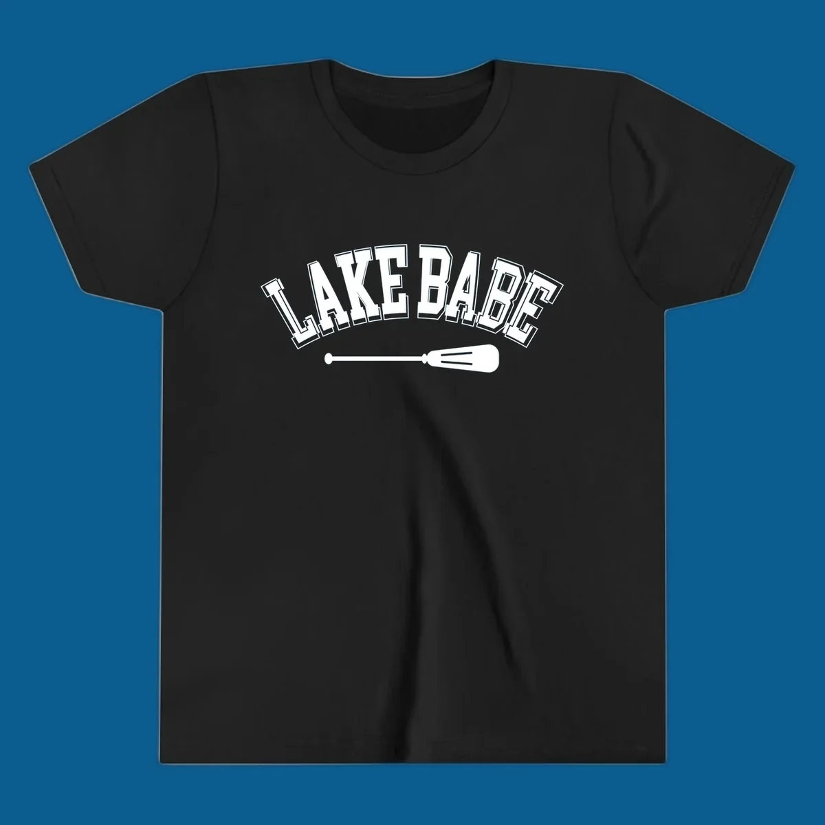 Arched text 'LAKE BABE' with an oar illustration below, representing lake-babe-style.