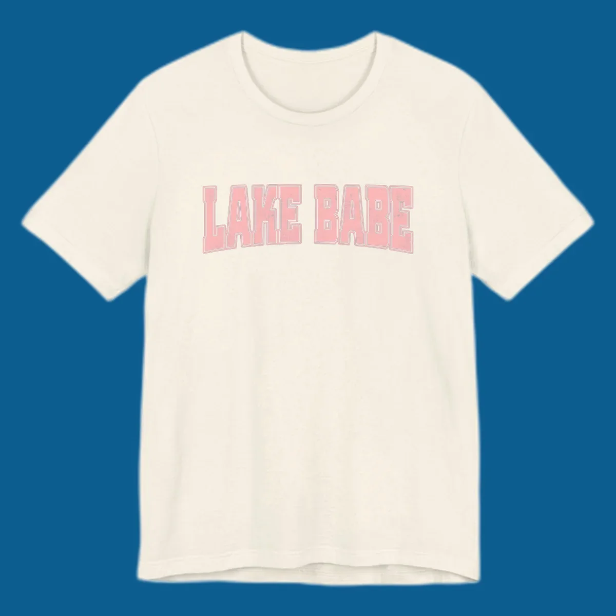 Lake Babe text design in pink with distressed texture and black outline.