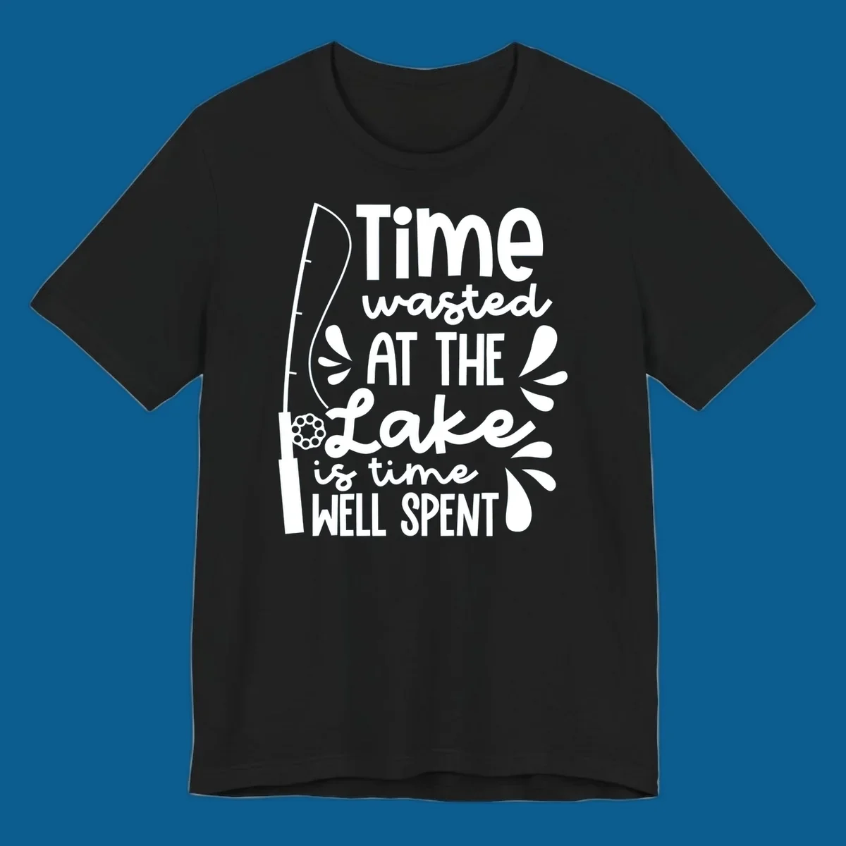 Lake life fishing quote design with fishing rod and text.
