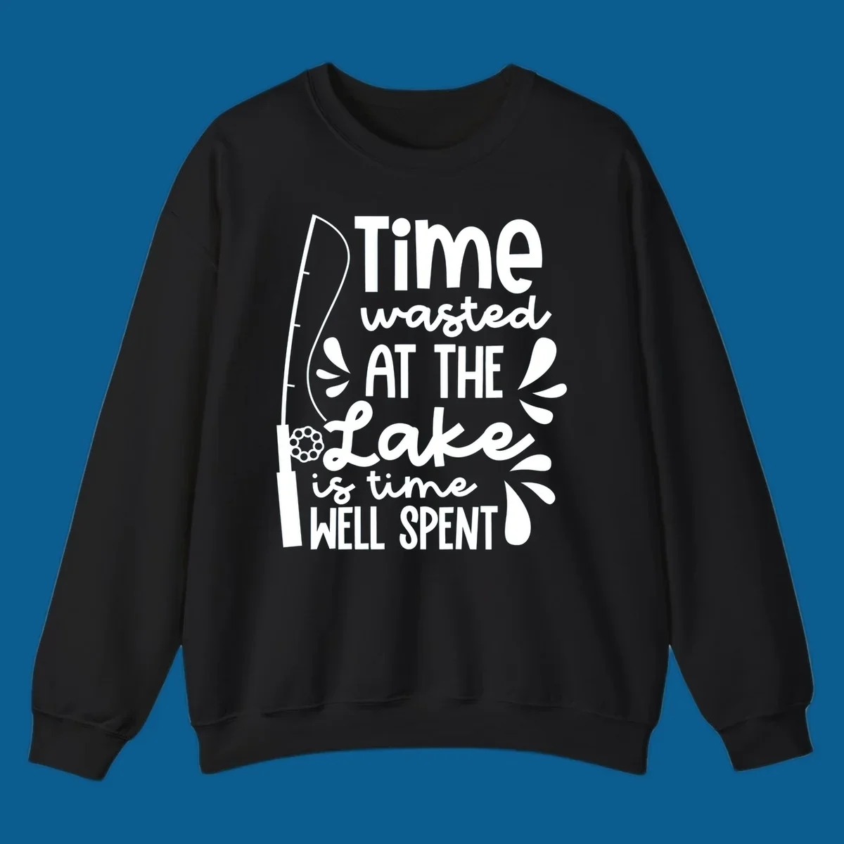 Lake life fishing quote design with fishing rod and text.