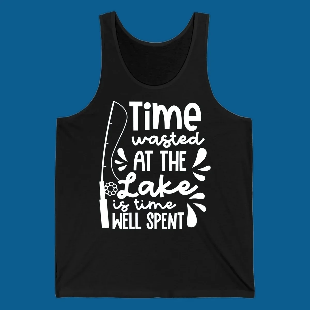 Lake life fishing quote design with fishing rod and text.