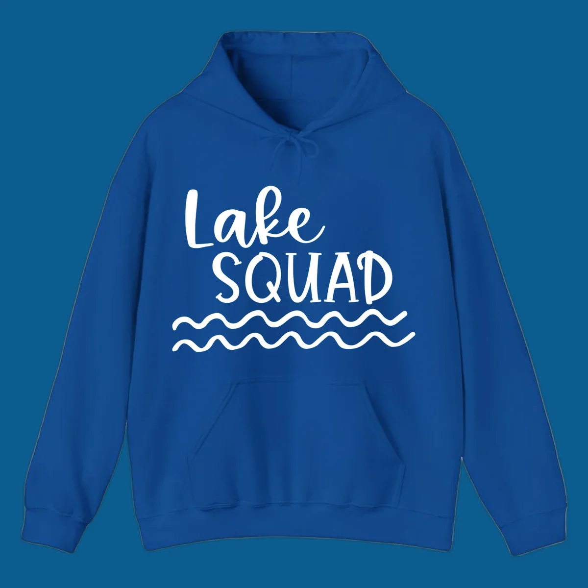 Lake Squad text with wavy water design.