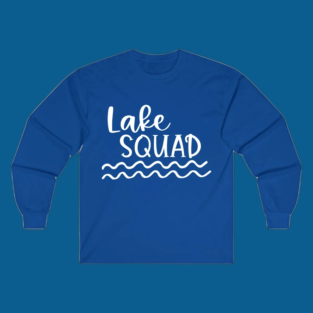 Lake Squad text with wavy water design.
