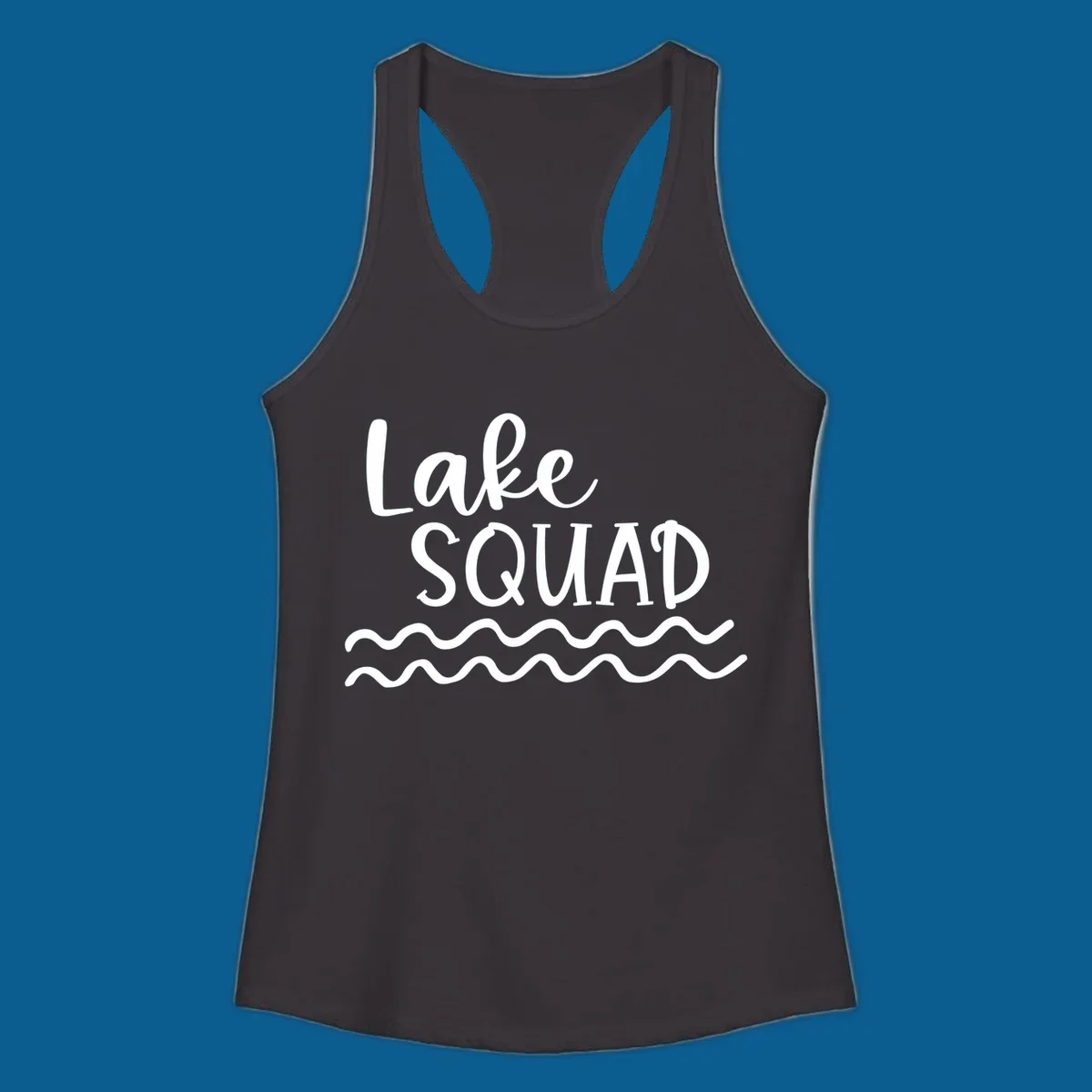 Lake Squad text with wavy water design.