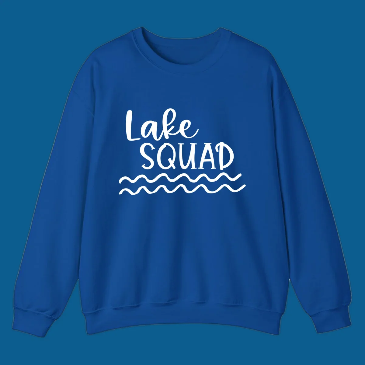 Lake Squad text with wavy water design.