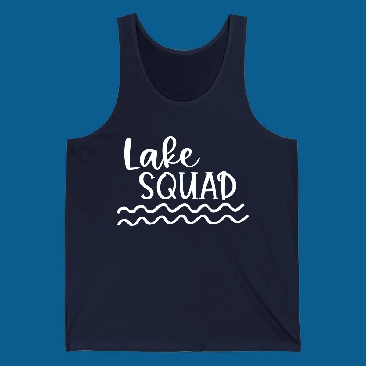 Lake Squad text with wavy water design.