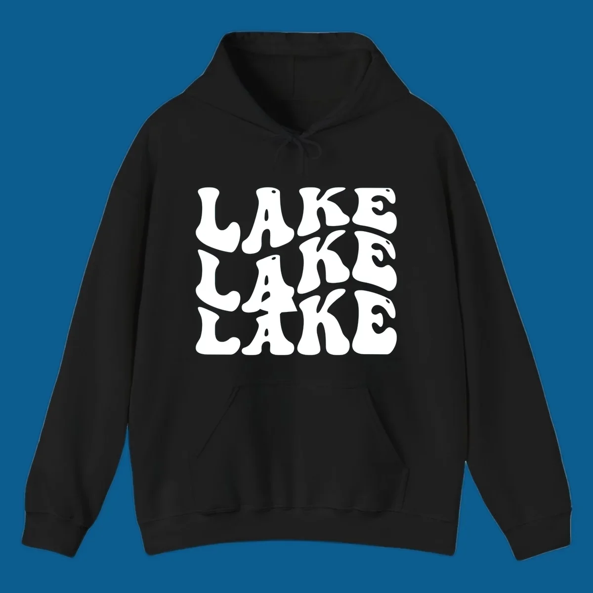 Retro wavy text design spelling LAKE in repeating rows.