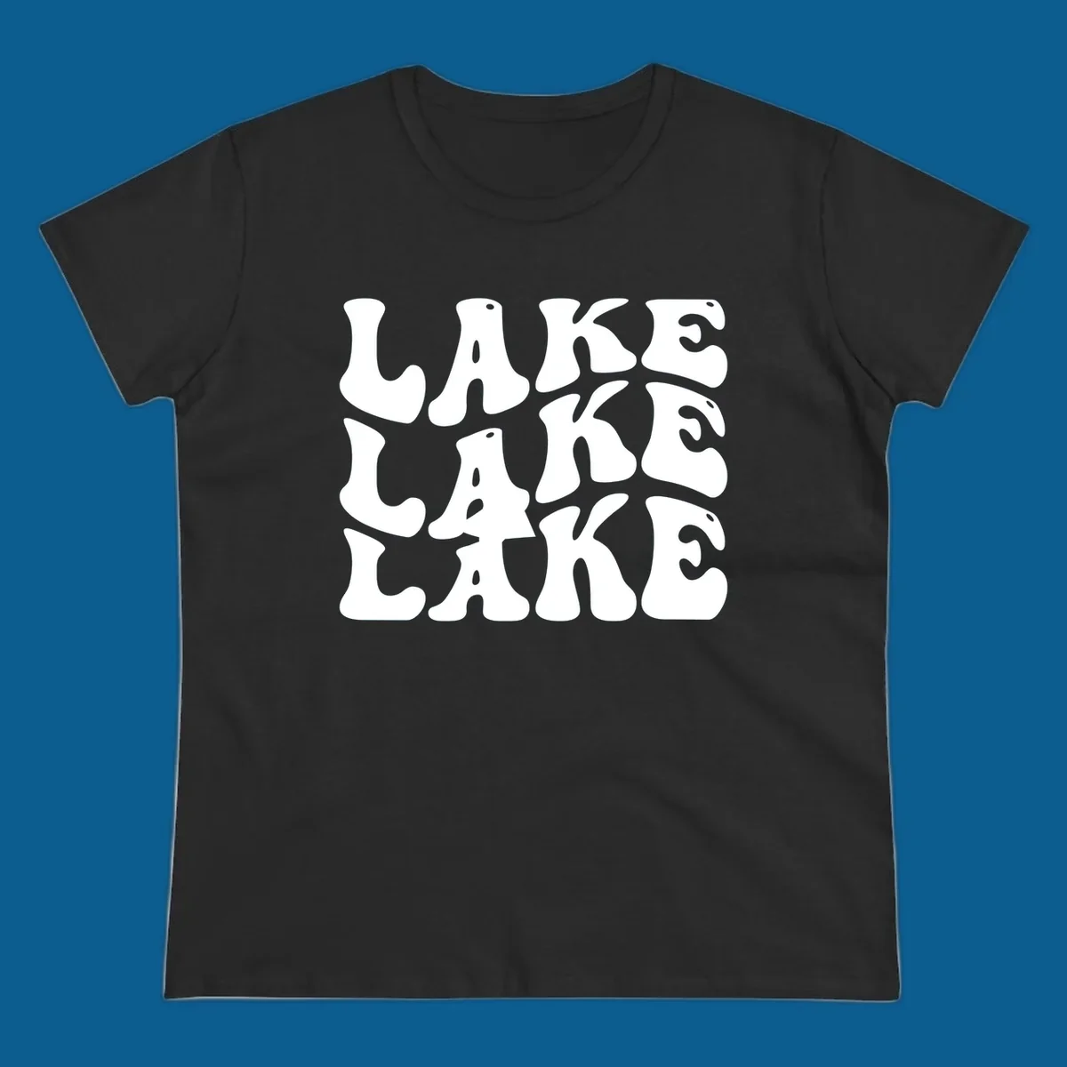 Retro wavy text design spelling LAKE in repeating rows.