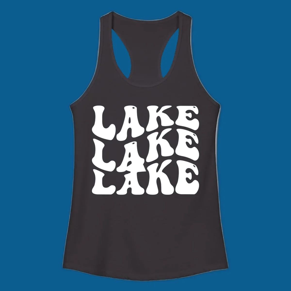 Retro wavy text design spelling LAKE in repeating rows.