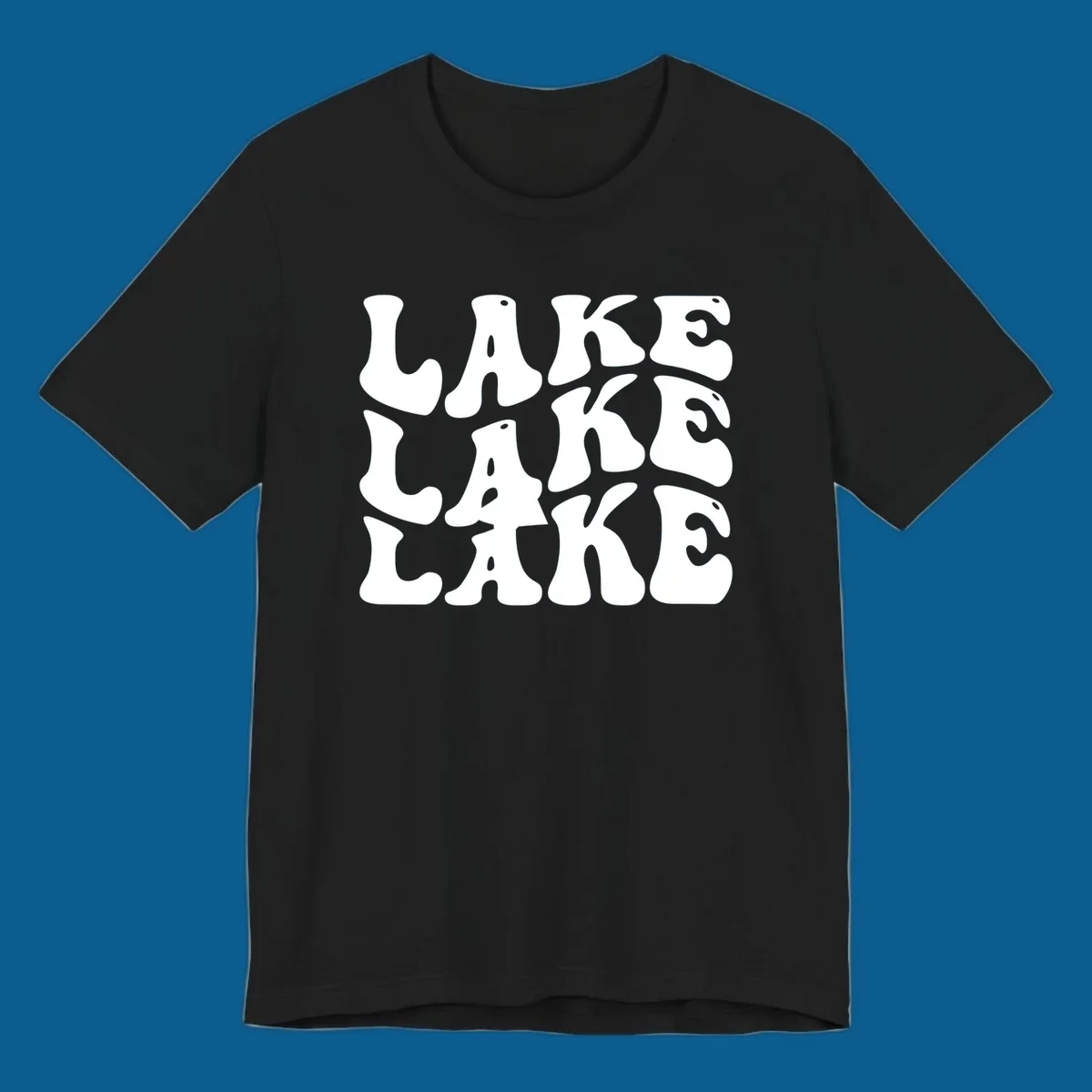 Retro wavy text design spelling LAKE in repeating rows.