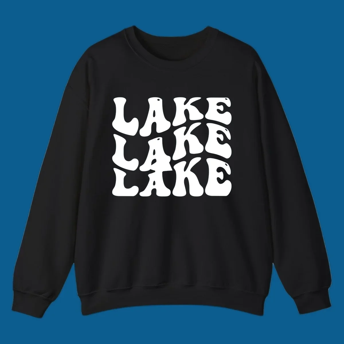 Retro wavy text design spelling LAKE in repeating rows.