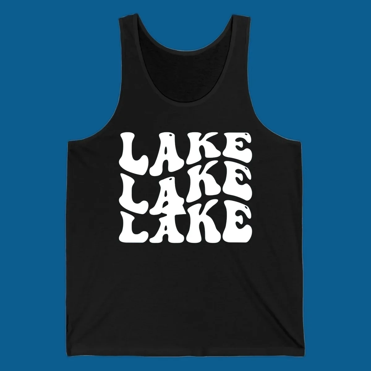 Retro wavy text design spelling LAKE in repeating rows.