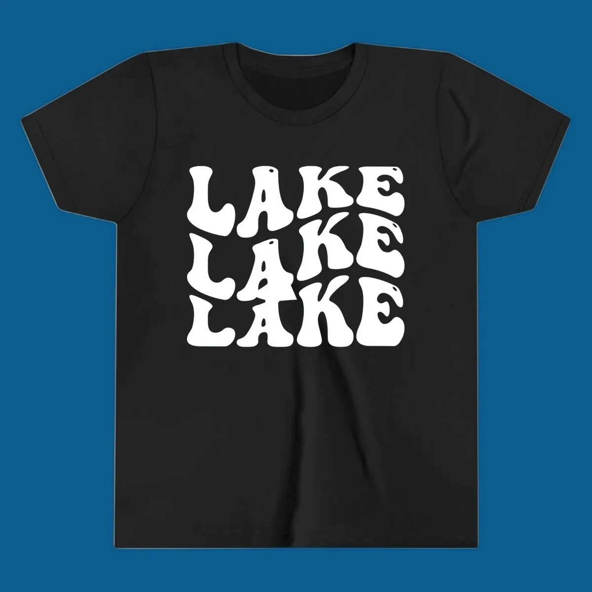 Retro wavy text design spelling LAKE in repeating rows.