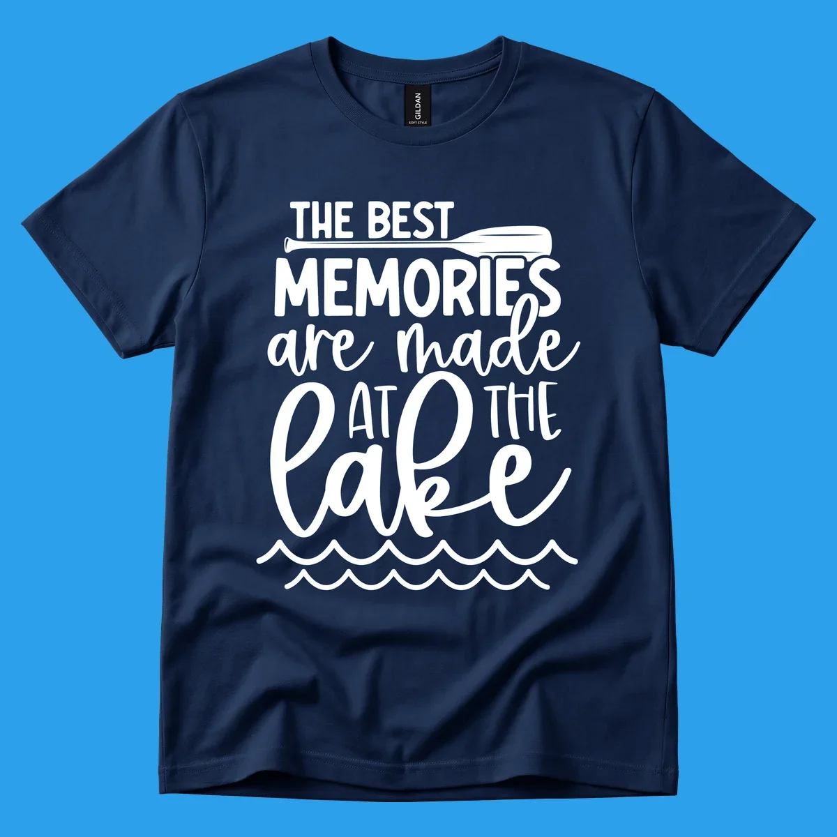 The best memories are made at the lake typography with paddle and waves.